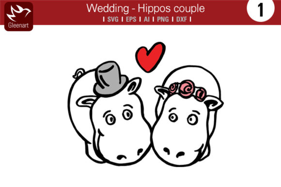 Charming Hippo Wedding Couple: A Whimsical Design Asset