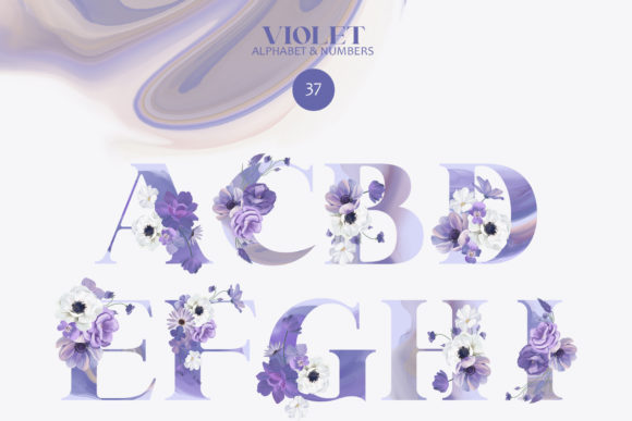 Elegant Purple Wedding Alphabet: Floral Design Assets