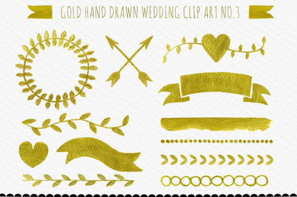 Gold Hand Drawn Wedding Clip Art: A Designer's Go-To Collection