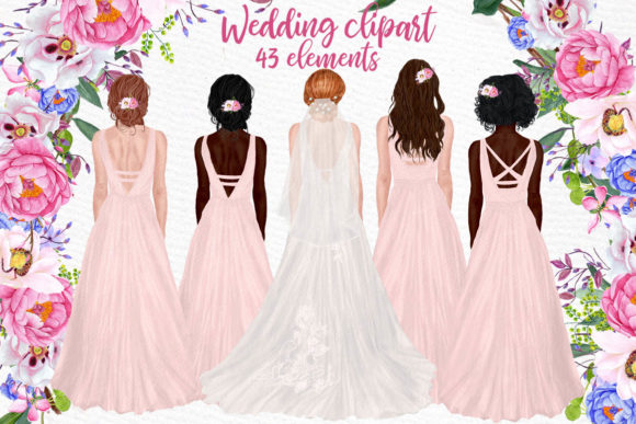 Hand-Painted Wedding Clipart: Brides & Bridesmaids for Designers