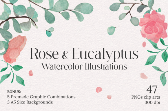 Rose & Eucalyptus Wedding Clip Arts: A Botanical Design Kit