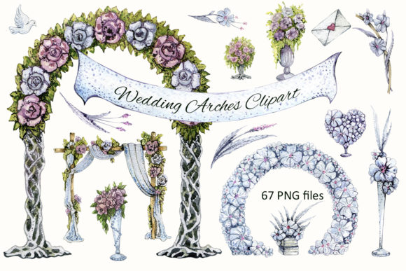 Watercolor Wedding Arch Clipart Png Set for Creative Projects
