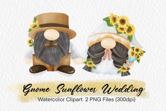 Whimsical Wedding Graphics: The Watercolor Gnome Sunflower Design